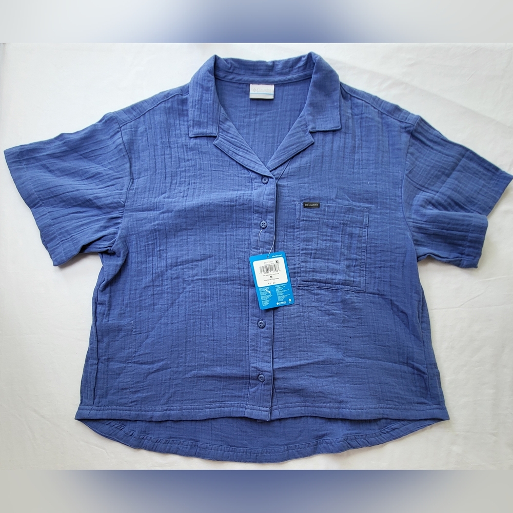 COLUMBIA Women's Holly Hideaway Breezy Short Sleeve Top - Size M - Blue - (NWT) - Picture 5 of 12